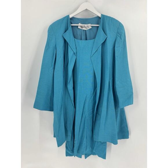 Christian Dior Vintage 90s Skirt Jacket Set Womens 10 Blue Rhinestone Button - Picture 1 of 16